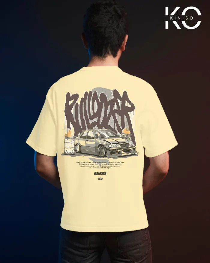 Image of Off White color drop shoulder t-shirt with Bulldozer Print for men at reasonable price